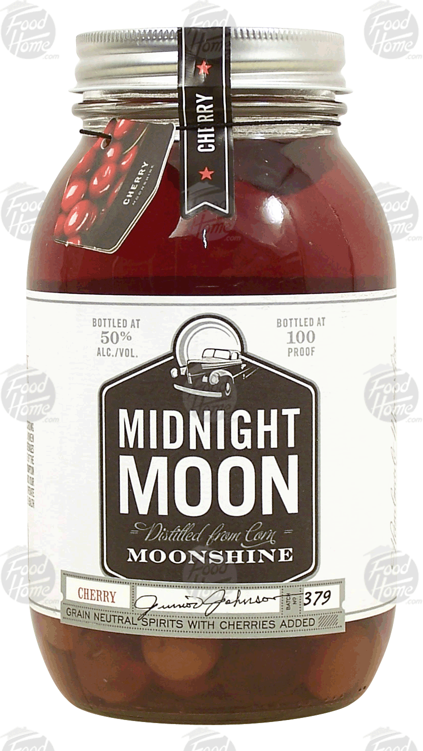 Midnight Moon  grain neutral spirits with cherries added, distilled from corn moonshine, 50% alc. by vol. Full-Size Picture